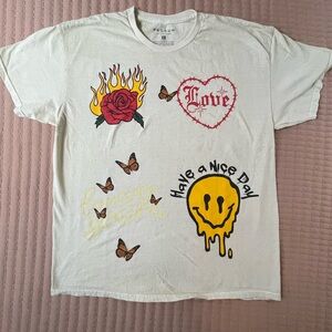 PacSun Off-White Pop Art Casual Tee Large